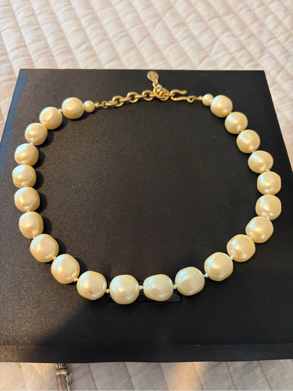 Carolee Cream Faux Pearl Necklace with gold tone hook Chain
